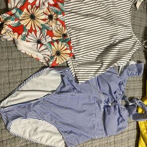 Striped and Floral Swimsuit Set